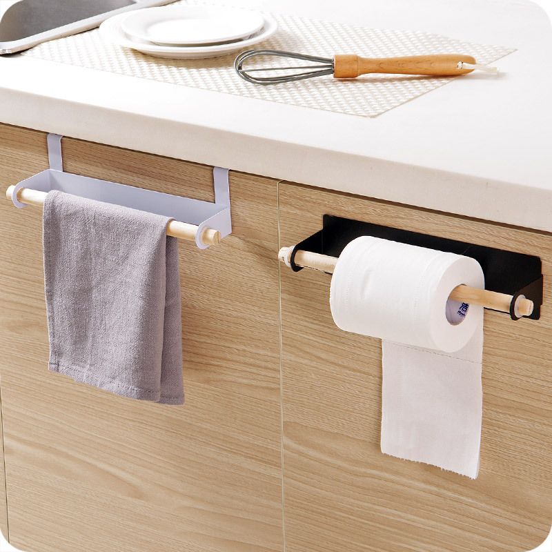 Over Cabinet Kitchen Towel Rack – Iron Frame with Wooden Bar, No-Tool Installation, Space-Saving Design for Inside or Outside Cabinet Door Towel Storage