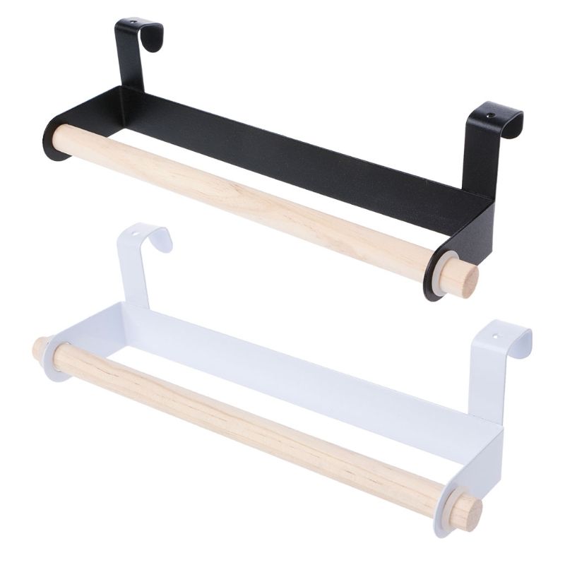 Over Cabinet Kitchen Towel Rack – Iron Frame with Wooden Bar, No-Tool Installation, Space-Saving Design for Inside or Outside Cabinet Door Towel Storage