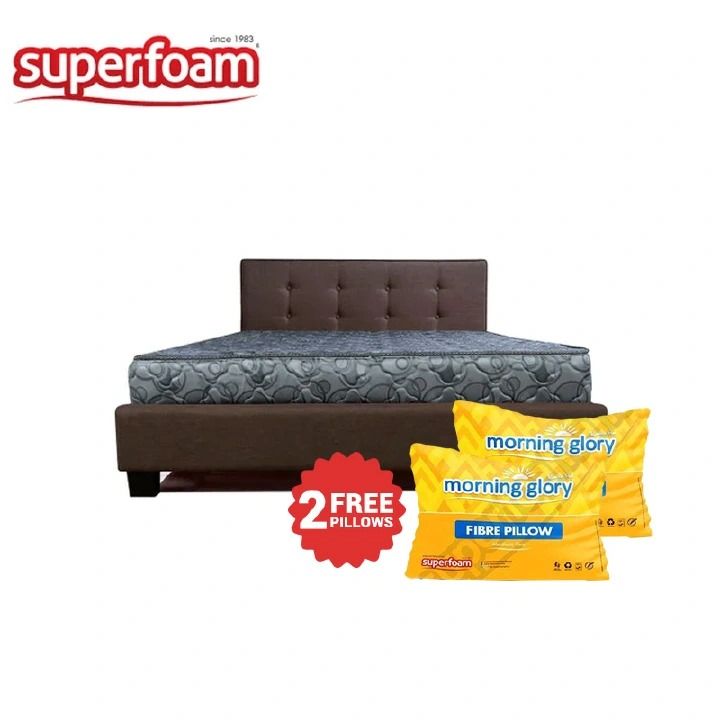 Superfoam 8-Inch Quilted Mattress with 2 Free Fibre Pillows – Medium-Firm Support, Reinforced Design, Sizes (3by 6), (3.5by 6), (4by 6), (5by 6), (6by 6) – Premium Sleep Combo