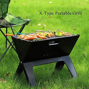 Heavy Portable X-Type Charcoal Barbecue Grill – Foldable Outdoor BBQ Stand for Camping, Home, Picnics & Garden Cooking – Durable Steel Build