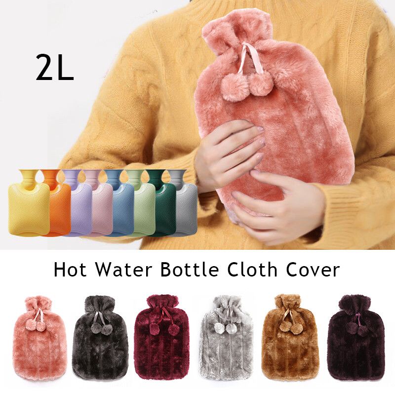 High-Quality Rubber Hot Water Bottle (2L) with Cozy Fluffy Cover – Keeps You Warm & Provides Soothing Heat Relief