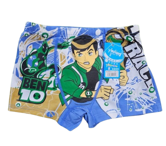 6pcs boys cotton boxer shorts with Ben 10 cartoon print. Soft, breathable and comfortable for daily wear.