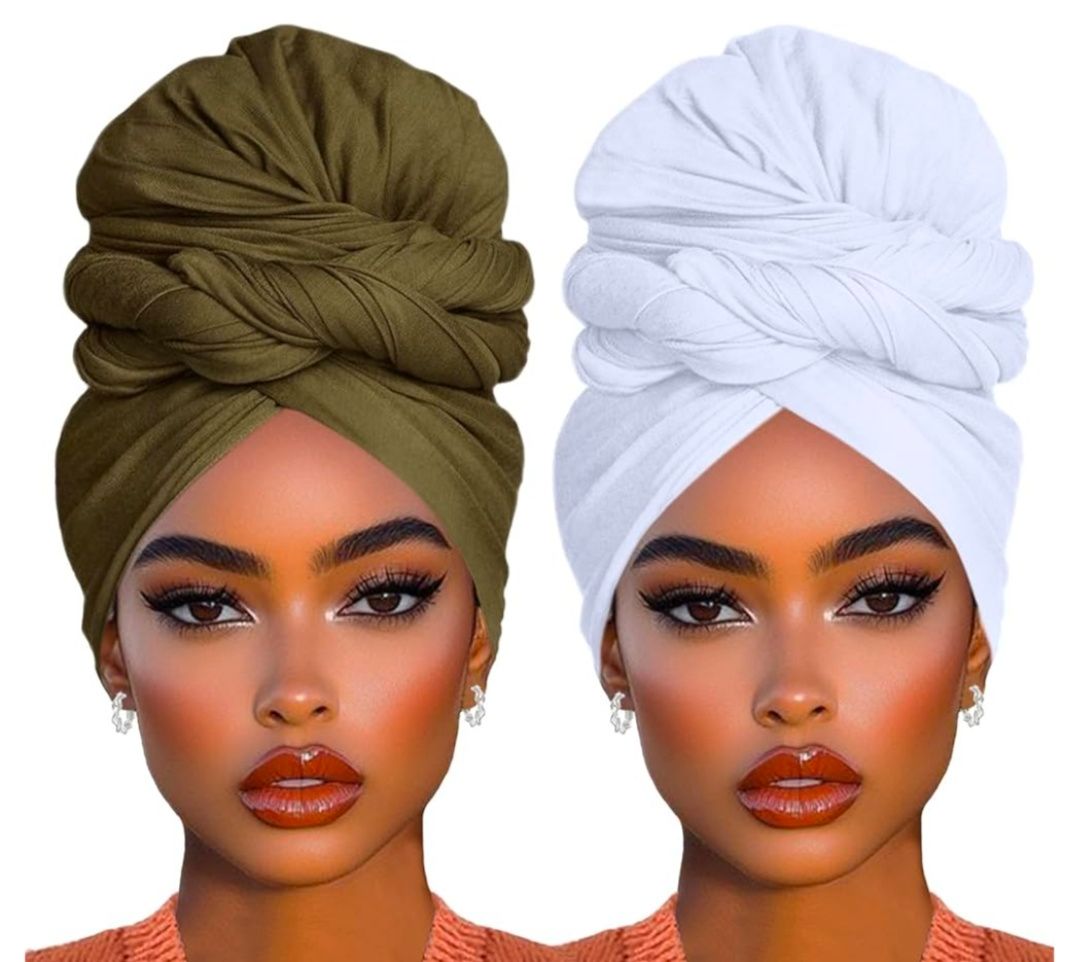 2 Piece Solid Color Stretch Jersey Head Wrap Long Scarf Long African Hair Wraps Stretch Hijab Extra Fashion Head Scarf Soft Head Wraps for Women