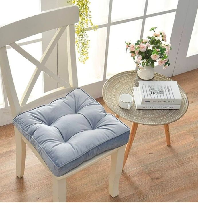 Solid Square Seat Chair Pads Non Skid Soft Comfy Plush Dining Room Kitchen Office Chair Cushion with Ties (17" x 17" x 3")