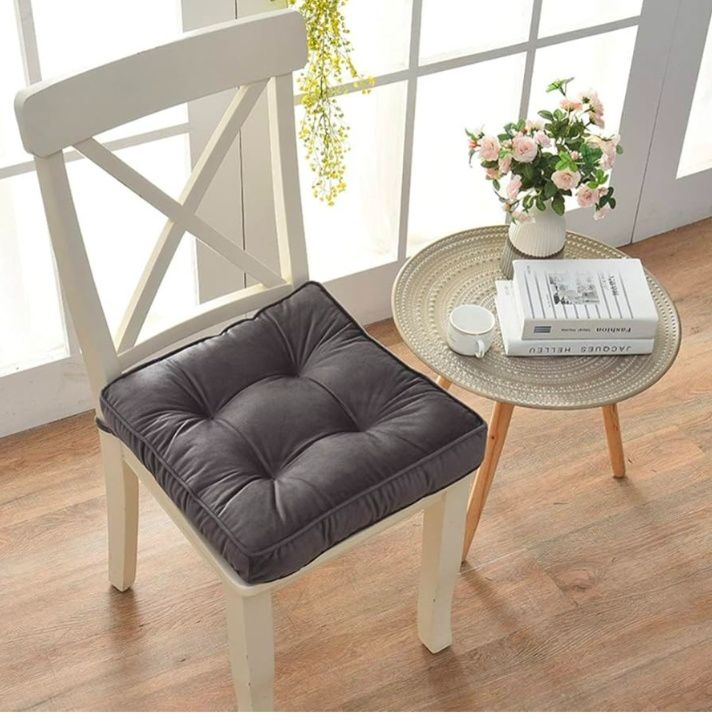 Solid Square Seat Chair Pads Non Skid Soft Comfy Plush Dining Room Kitchen Office Chair Cushion with Ties (17" x 17" x 3")