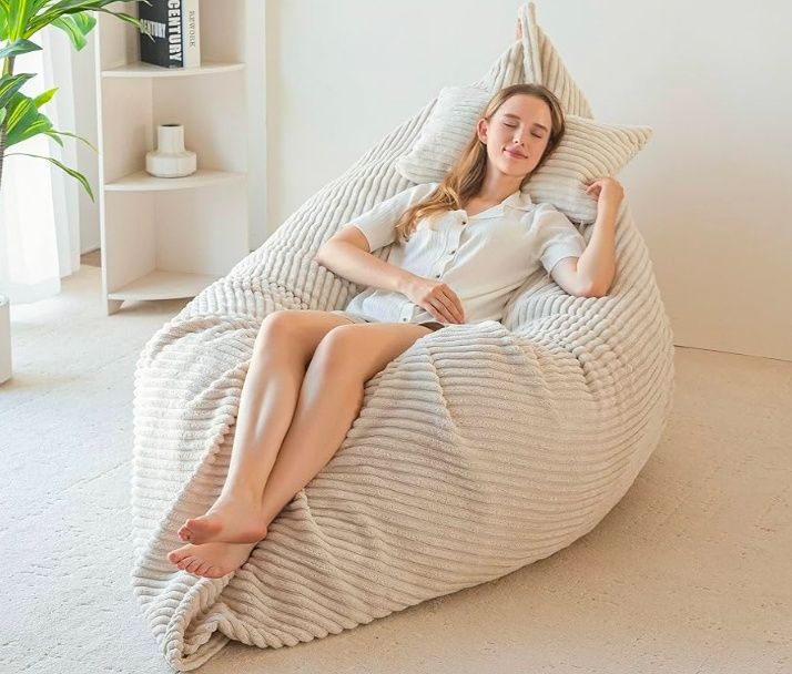 Giant Bean Bag Chair with Pillow, 3 in 1 Convertible Bean Bag Chair for Adults with Removable Cover, Floor Cushion Stuffed Floor Lounger for Living Room Bedroom