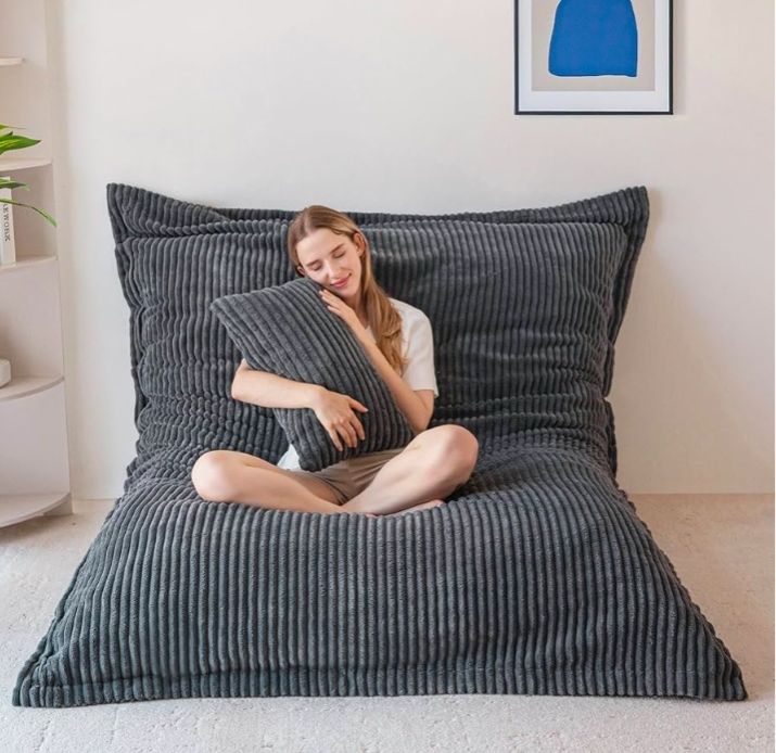Giant Bean Bag Chair with Pillow, 3 in 1 Convertible Bean Bag Chair for Adults with Removable Cover, Floor Cushion Stuffed Floor Lounger for Living Room Bedroom