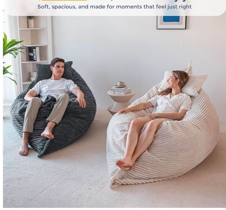 Giant Bean Bag Chair with Pillow, 3 in 1 Convertible Bean Bag Chair for Adults with Removable Cover, Floor Cushion Stuffed Floor Lounger for Living Room Bedroom