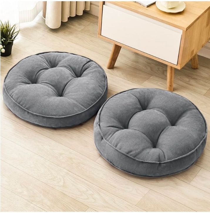 Floor Pillow Set of 2, Memory Foam Floor Cushions for Adults, Large Round Meditation Pillow for Sitting, 22 x 22 Inches