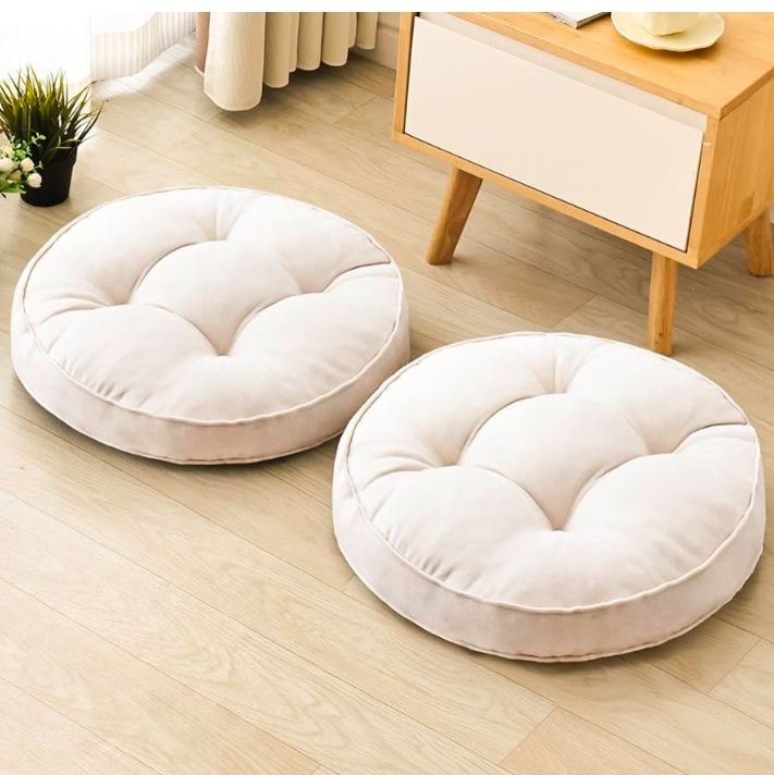 Floor Pillow Set of 2, Memory Foam Floor Cushions for Adults, Large Round Meditation Pillow for Sitting, 22 x 22 Inches