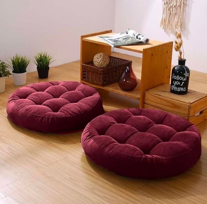 Floor Pillow Set of 2, Memory Foam Floor Cushions for Adults, Large Round Meditation Pillow for Sitting, 22 x 22 Inches