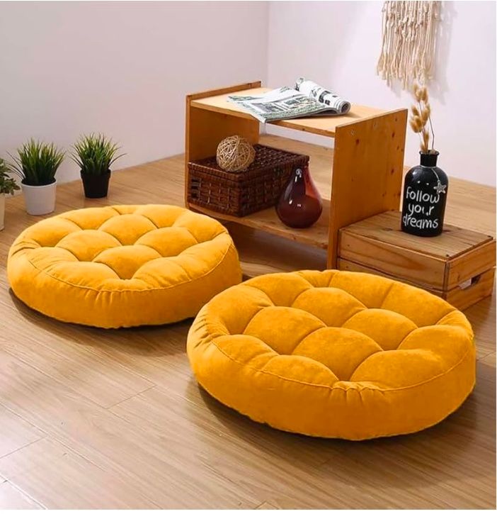 Floor Pillow Set of 2, Memory Foam Floor Cushions for Adults, Large Round Meditation Pillow for Sitting, 22 x 22 Inches