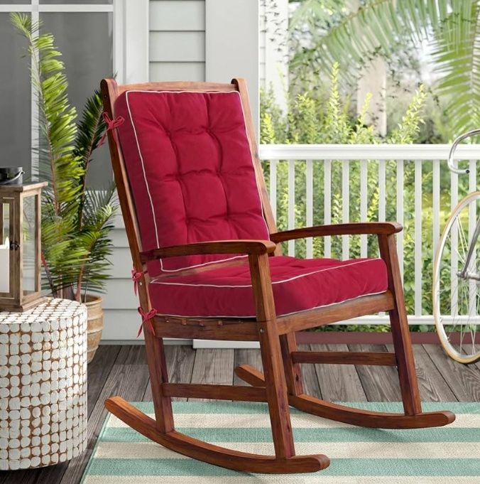 Jumbo Rocking Chair Cushions Indoor, Tufted Rocking Chair Seat Cushion for Patio Furniture, Water Resistant Rocking Chair Pads with Ties for Nursery Balcony Chair