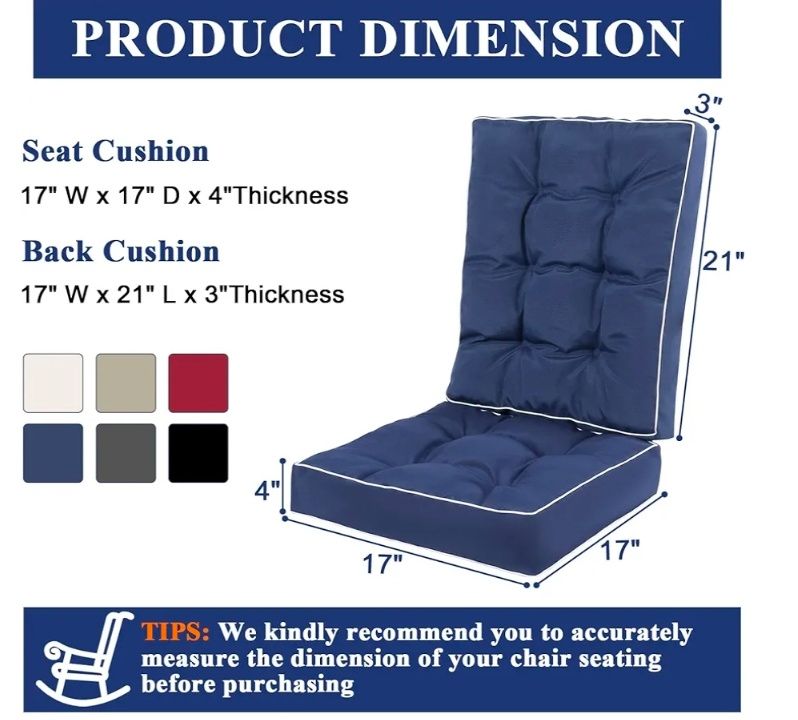 Jumbo Rocking Chair Cushions Indoor, Tufted Rocking Chair Seat Cushion for Patio Furniture, Water Resistant Rocking Chair Pads with Ties for Nursery Balcony Chair