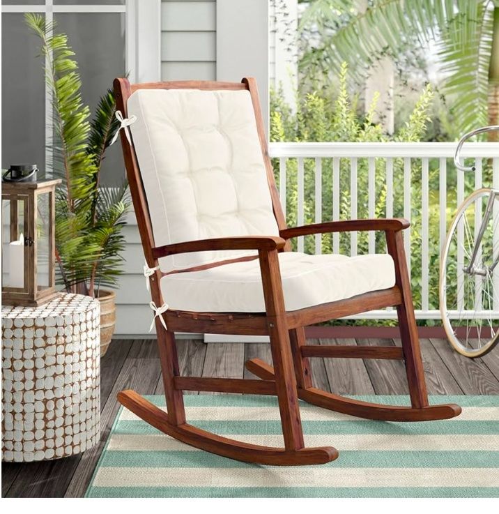 Jumbo Rocking Chair Cushions Indoor, Tufted Rocking Chair Seat Cushion for Patio Furniture, Water Resistant Rocking Chair Pads with Ties for Nursery Balcony Chair