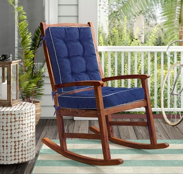 Jumbo Rocking Chair Cushions Indoor, Tufted Rocking Chair Seat Cushion for Patio Furniture, Water Resistant Rocking Chair Pads with Ties for Nursery Balcony Chair