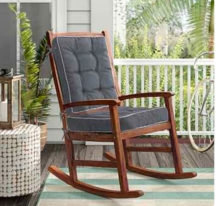 Jumbo Rocking Chair Cushions Indoor, Tufted Rocking Chair Seat Cushion for Patio Furniture, Water Resistant Rocking Chair Pads with Ties for Nursery Balcony Chair