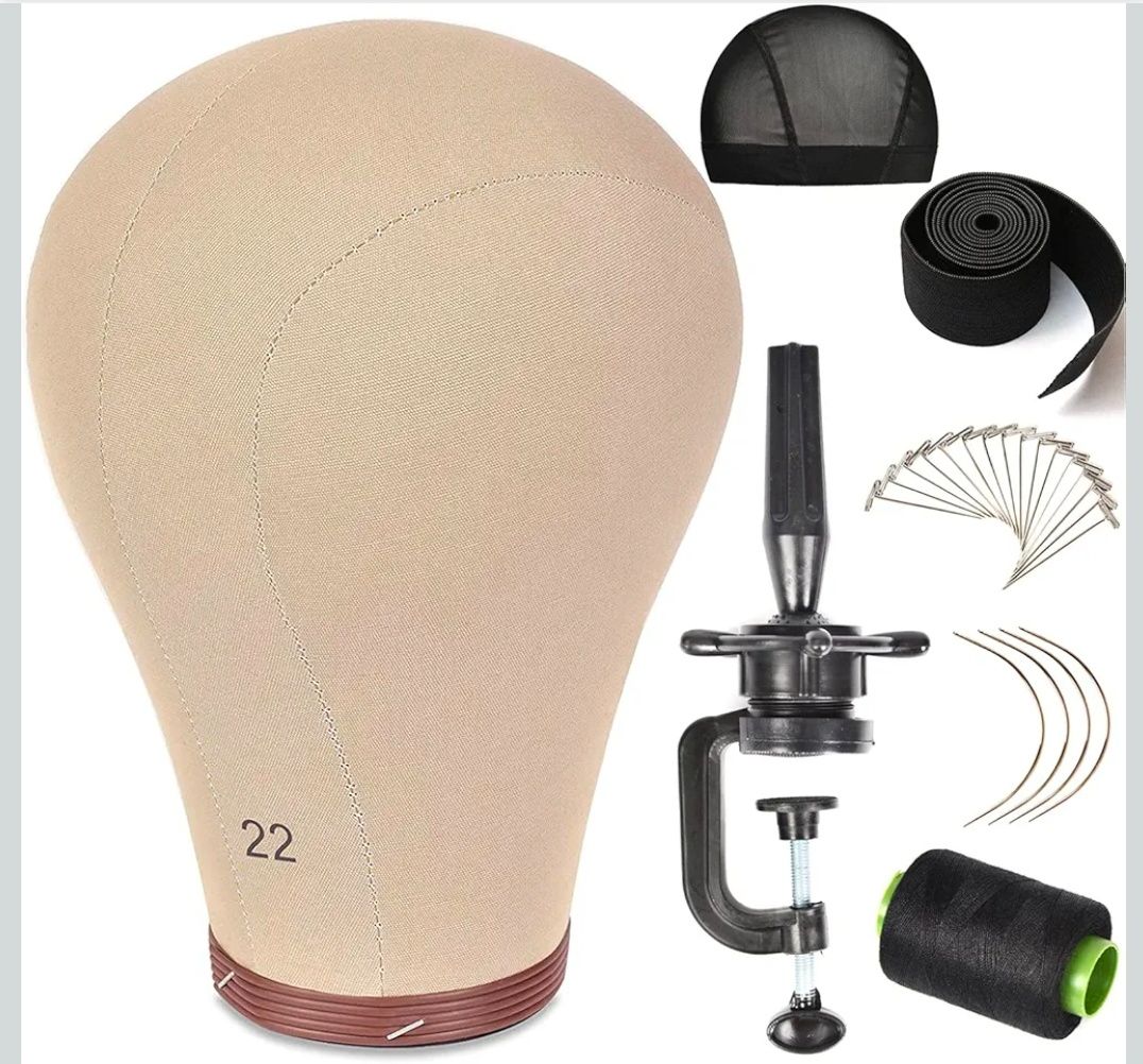 21''-24''Inch Wig Head Cork Canvas Block Head Mannequin Head With Stand for Making Wigs