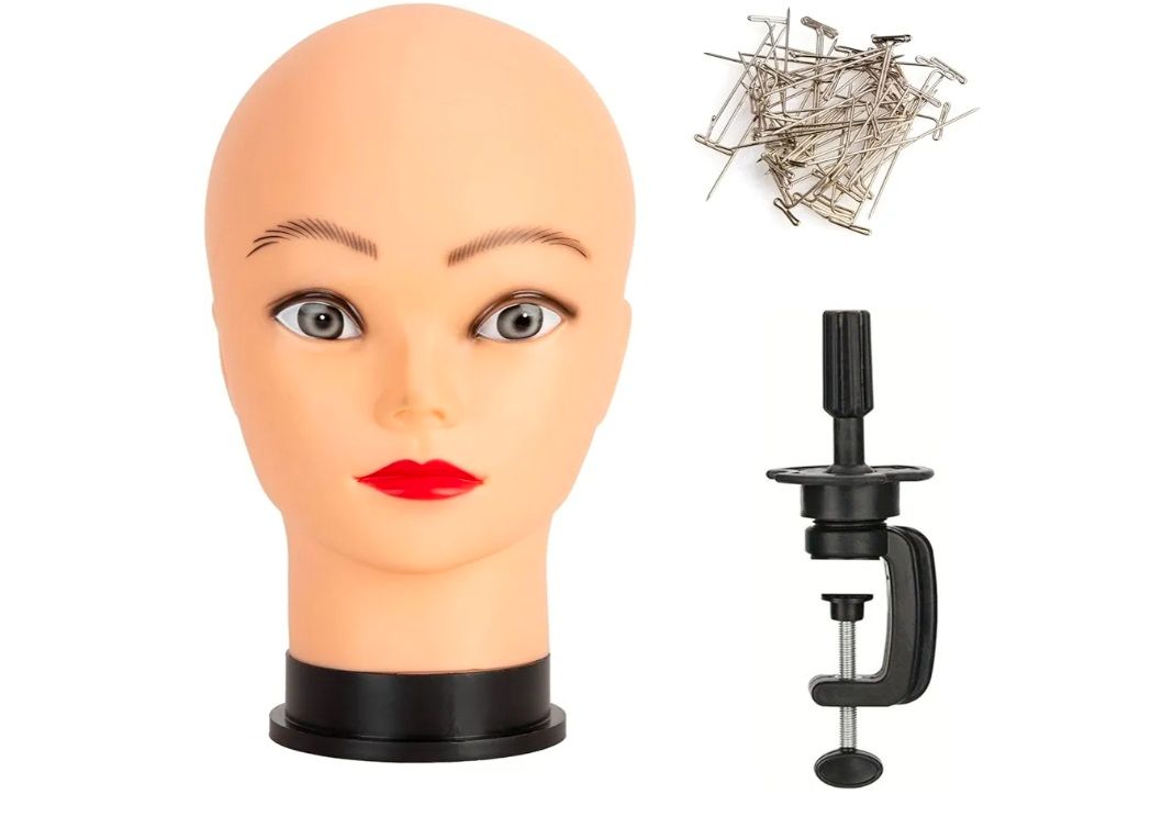 Bald Mannequin Head Female Professional Cosmetology Training Mannequin Bald for Wig Making and Display Afro American Mannequin Head with Free Clamp Stand (beige)
