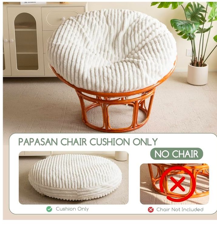 Papasan Chair Cushion with Thick Corduroy Cover (Without Chair), Supportive Cushion, 48 x 48 Inch