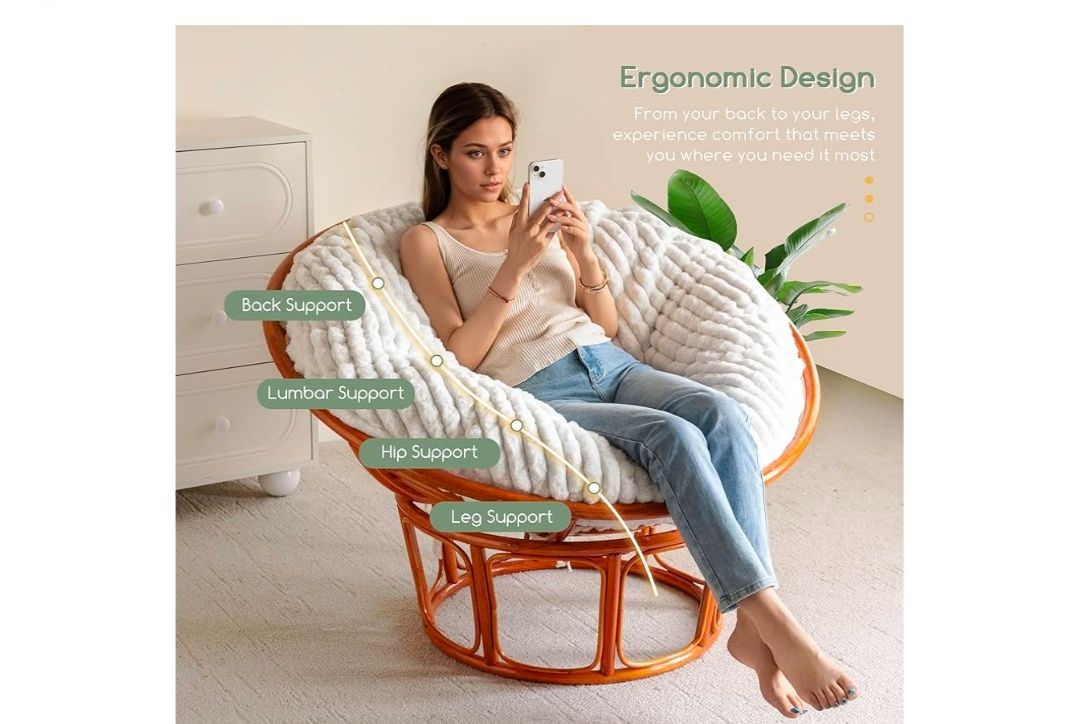 Papasan Chair Cushion with Thick Corduroy Cover (Without Chair), Supportive Cushion, 48 x 48 Inch