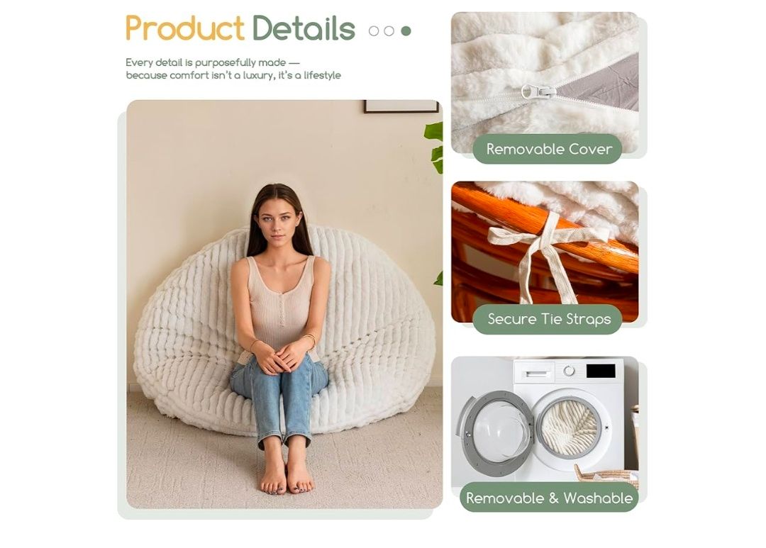 Papasan Chair Cushion with Thick Corduroy Cover (Without Chair), Supportive Cushion, 48 x 48 Inch