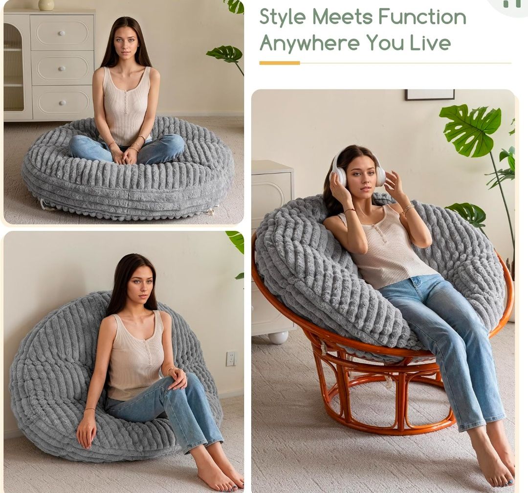 Papasan Chair Cushion with Thick Corduroy Cover (Without Chair), Supportive Cushion, 48 x 48 Inch