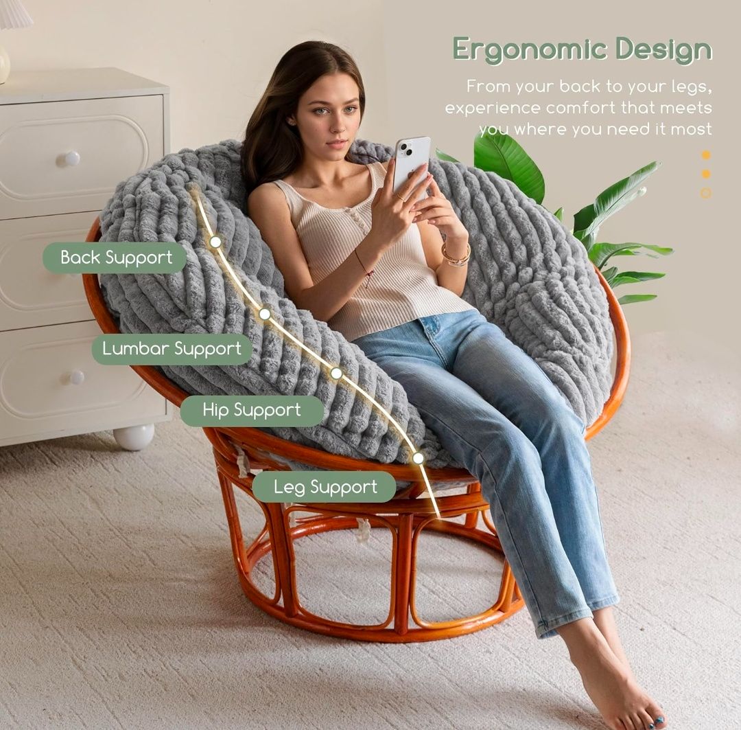 Papasan Chair Cushion with Thick Corduroy Cover (Without Chair), Supportive Cushion, 48 x 48 Inch