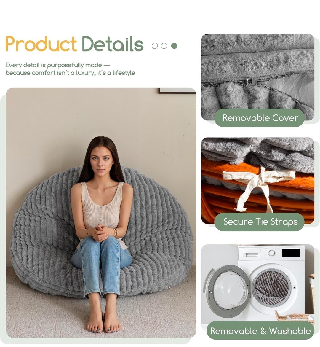 Papasan Chair Cushion with Thick Corduroy Cover (Without Chair), Supportive Cushion, 48 x 48 Inch