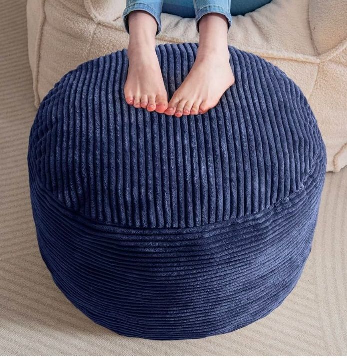 Round Stuffed Pouf Ottoman, Corduroy Poufs with Foam Chunk Filling, Furry and Fluffy Pouf Foot Stool Storage Ottoman, 20 X 15 Floor Poufs Foot Rest for Living Room