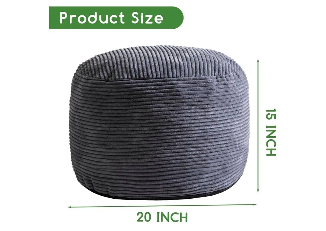 Round Stuffed Pouf Ottoman, Corduroy Poufs with Foam Chunk Filling, Furry and Fluffy Pouf Foot Stool Storage Ottoman, 20 X 15 Floor Poufs Foot Rest for Living Room