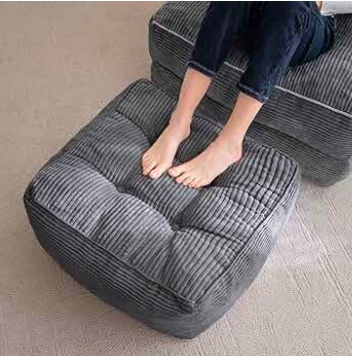 Square Stuffed Pouf Ottoman, Corduroy Poufs with Foam Chunk Filling, Furry and Fluffy Pouf Foot Stool Storage Ottoman, 25.6 X 25.6 Floor Poufs Foot Rest for Living Room