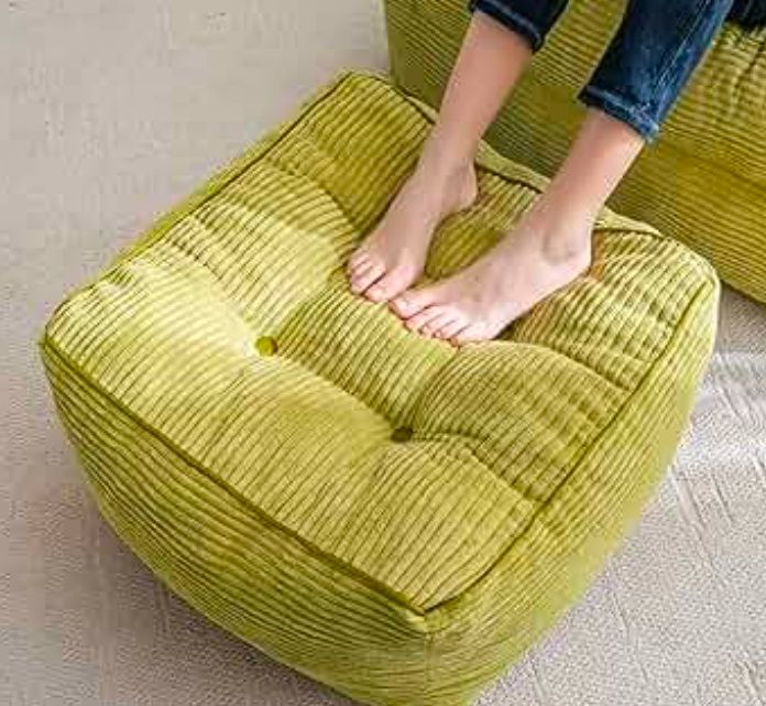 Square Stuffed Pouf Ottoman, Corduroy Poufs with Foam Chunk Filling, Furry and Fluffy Pouf Foot Stool Storage Ottoman, 25.6 X 25.6 Floor Poufs Foot Rest for Living Room