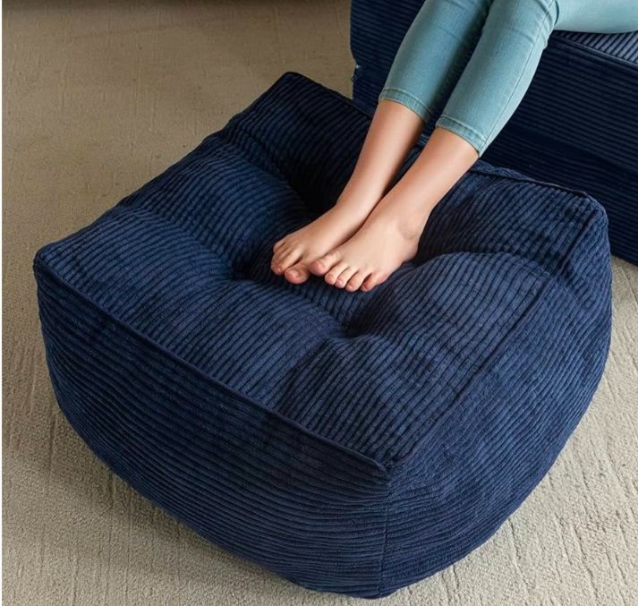 Square Stuffed Pouf Ottoman, Corduroy Poufs with Foam Chunk Filling, Furry and Fluffy Pouf Foot Stool Storage Ottoman, 25.6 X 25.6 Floor Poufs Foot Rest for Living Room