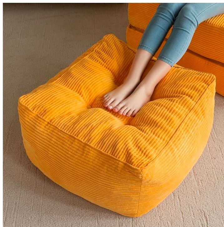 Square Stuffed Pouf Ottoman, Corduroy Poufs with Foam Chunk Filling, Furry and Fluffy Pouf Foot Stool Storage Ottoman, 25.6 X 25.6 Floor Poufs Foot Rest for Living Room