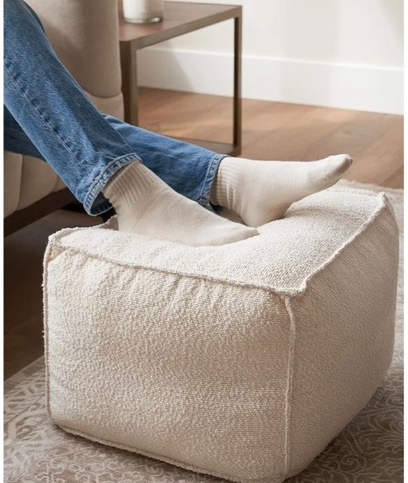 Beautiful Boucle Pouf Ottoman and Foot Rest - Elevate Your Living Room Decor with Lightweight Comfort and Charm - A Round Modern Foam Filled Foot Stool Perfect to Rest Your Feet
