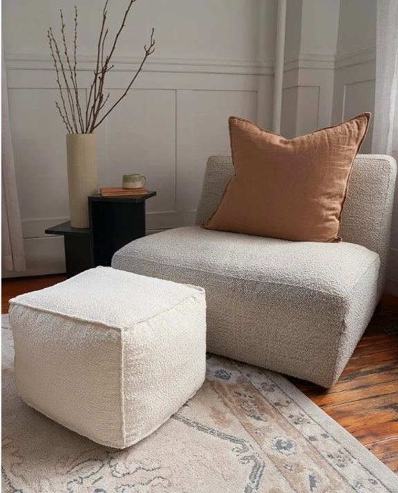 Beautiful Boucle Pouf Ottoman and Foot Rest - Elevate Your Living Room Decor with Lightweight Comfort and Charm - A Round Modern Foam Filled Foot Stool Perfect to Rest Your Feet