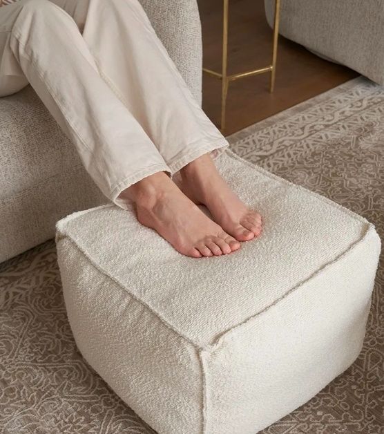 Beautiful Boucle Pouf Ottoman and Foot Rest - Elevate Your Living Room Decor with Lightweight Comfort and Charm - A Round Modern Foam Filled Foot Stool Perfect to Rest Your Feet