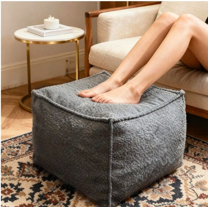 Beautiful Boucle Pouf Ottoman and Foot Rest - Elevate Your Living Room Decor with Lightweight Comfort and Charm - A Round Modern Foam Filled Foot Stool Perfect to Rest Your Feet