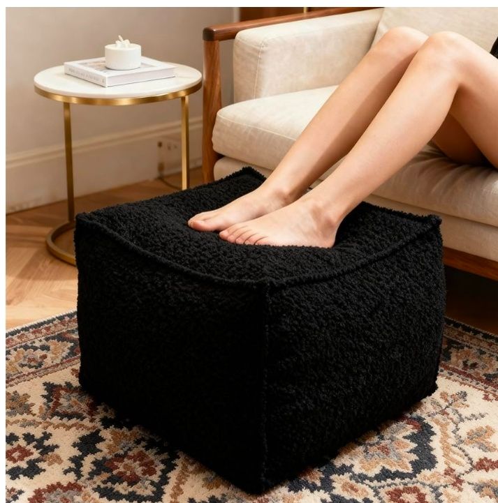 Beautiful Boucle Pouf Ottoman and Foot Rest - Elevate Your Living Room Decor with Lightweight Comfort and Charm - A Round Modern Foam Filled Foot Stool Perfect to Rest Your Feet