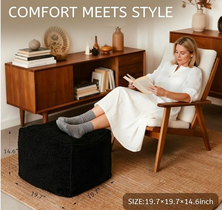 Beautiful Boucle Pouf Ottoman and Foot Rest - Elevate Your Living Room Decor with Lightweight Comfort and Charm - A Round Modern Foam Filled Foot Stool Perfect to Rest Your Feet
