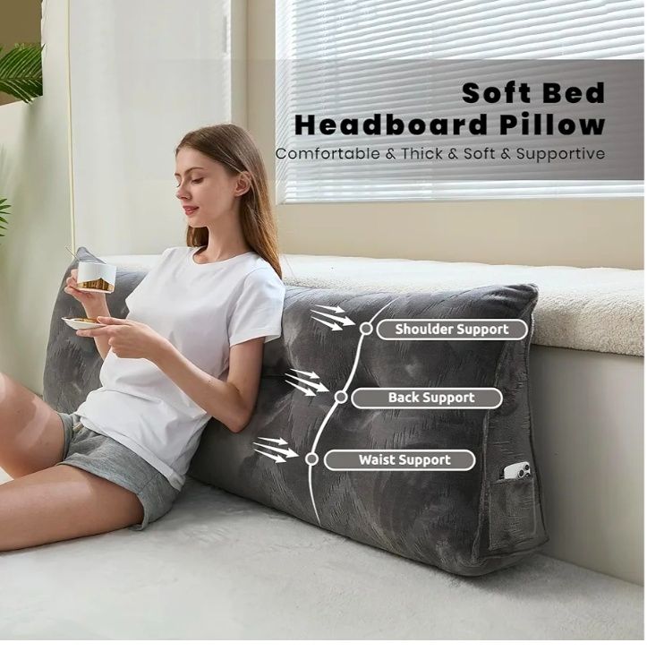 Headboard Pillow for Bed,Triangular Wedge Pillow Headboard Soft Support While Reading and Resting,Bed Bolster Cushion Headboard with Removable Cover, (59"x8"x20")