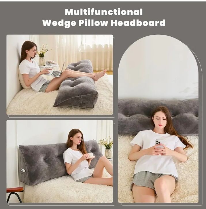 Headboard Pillow for Bed,Triangular Wedge Pillow Headboard Soft Support While Reading and Resting,Bed Bolster Cushion Headboard with Removable Cover, (59"x8"x20")