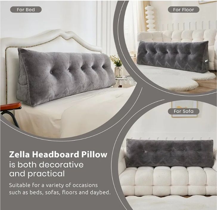 Headboard Pillow for Bed,Triangular Wedge Pillow Headboard Soft Support While Reading and Resting,Bed Bolster Cushion Headboard with Removable Cover, (59"x8"x20")