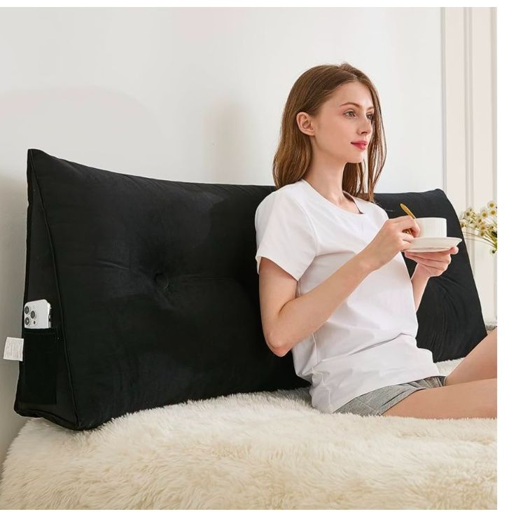 Headboard Pillow for Bed,Triangular Wedge Pillow Headboard Soft Support While Reading and Resting,Bed Bolster Cushion Headboard with Removable Cover, (59"x8"x20")