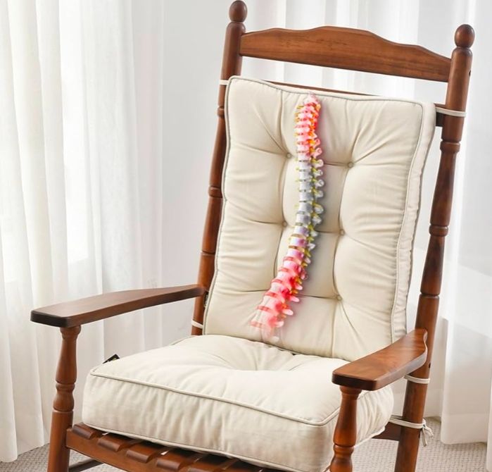 Non Slip Rocking Chair Cushion, FadeShield Water Resistant Thicken Durable Tufted Pads, Set of Seat & Back Cushion with Ties for Indoor/Outdoor Rocker, 2 Piece