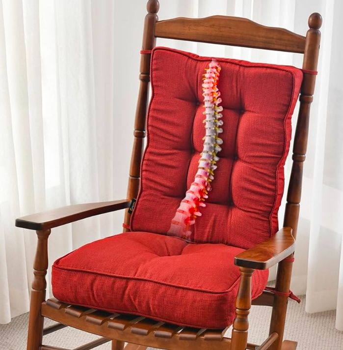 Non Slip Rocking Chair Cushion, FadeShield Water Resistant Thicken Durable Tufted Pads, Set of Seat & Back Cushion with Ties for Indoor/Outdoor Rocker, 2 Piece