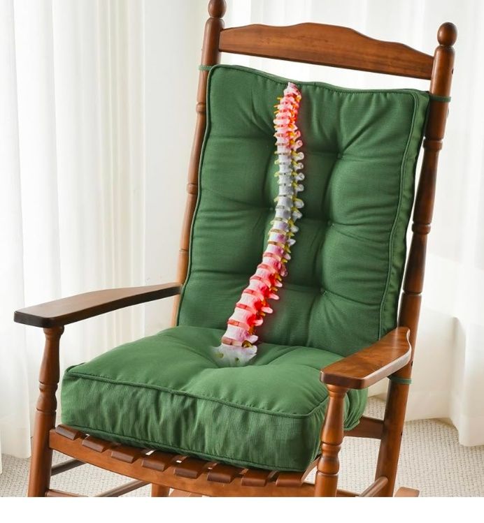 Non Slip Rocking Chair Cushion, FadeShield Water Resistant Thicken Durable Tufted Pads, Set of Seat & Back Cushion with Ties for Indoor/Outdoor Rocker, 2 Piece