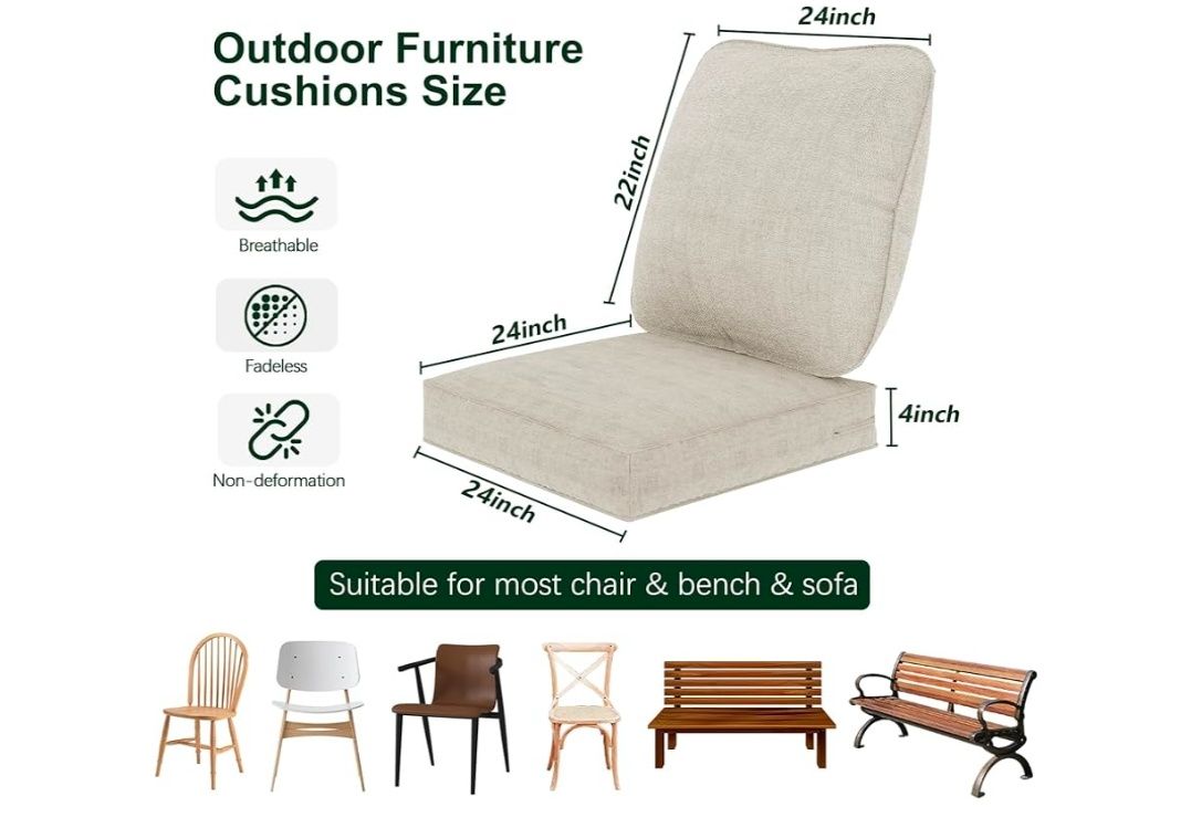 Outdoor/Indoor Deep Seat Cushions 24 x 24 Inch Waterproof & Fade Resistant Replacement Patio Chair Cushions with Removable Cover