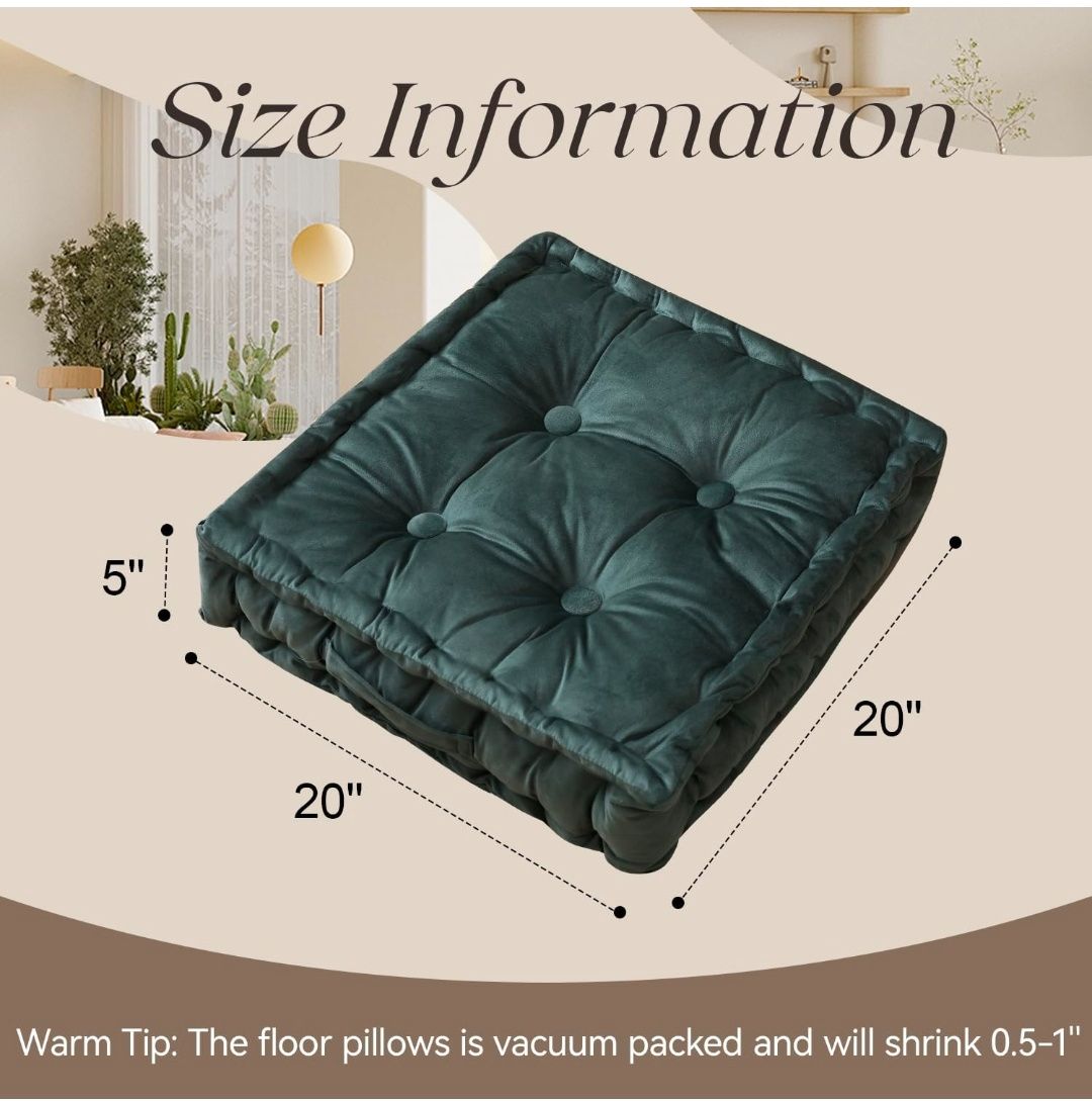 Square Floor Pillows, Large Floor Cushion for Adults Kids, Meditation Floor Pillow Seating Cushion with Shredded Memory Foam and Silk Wadding, 20"x20"x5"